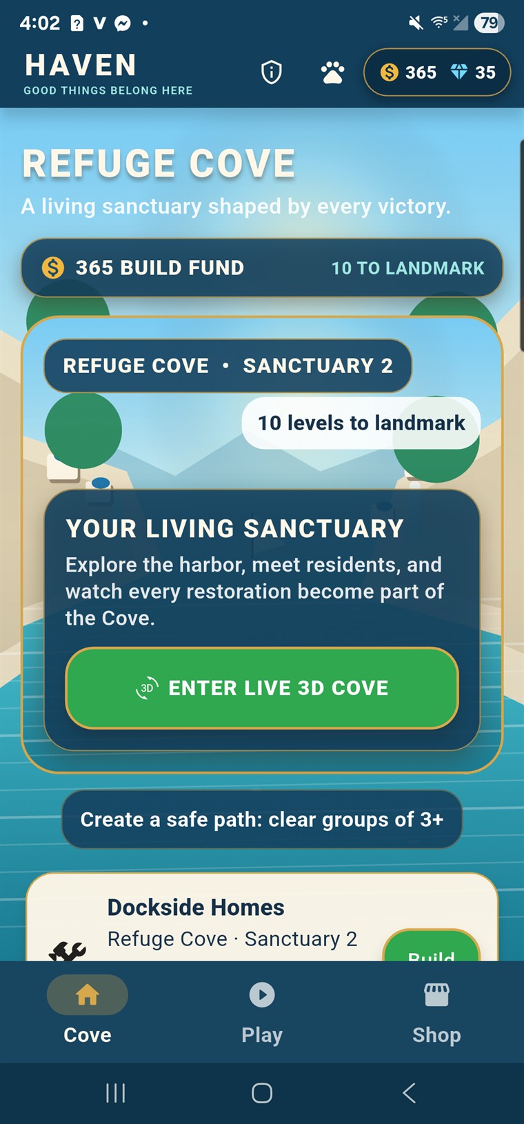 Haven Refuge Cove progression screen